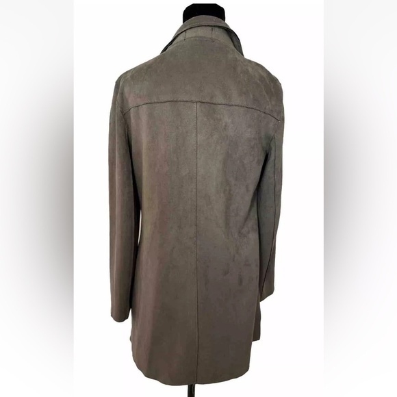 Premise Faux Leather Jacket Sz S Gray Green Open Front Minimalist Long Lines EUC - Picture 3 of 13